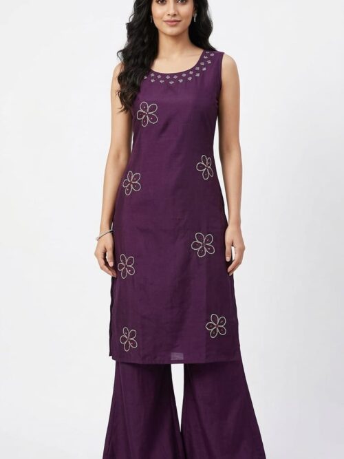 Flower Embroidery Mirror Work Co-ord Set