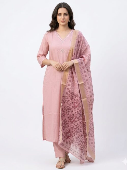 Branded Designer Dress Set with Bandhej Dupatta