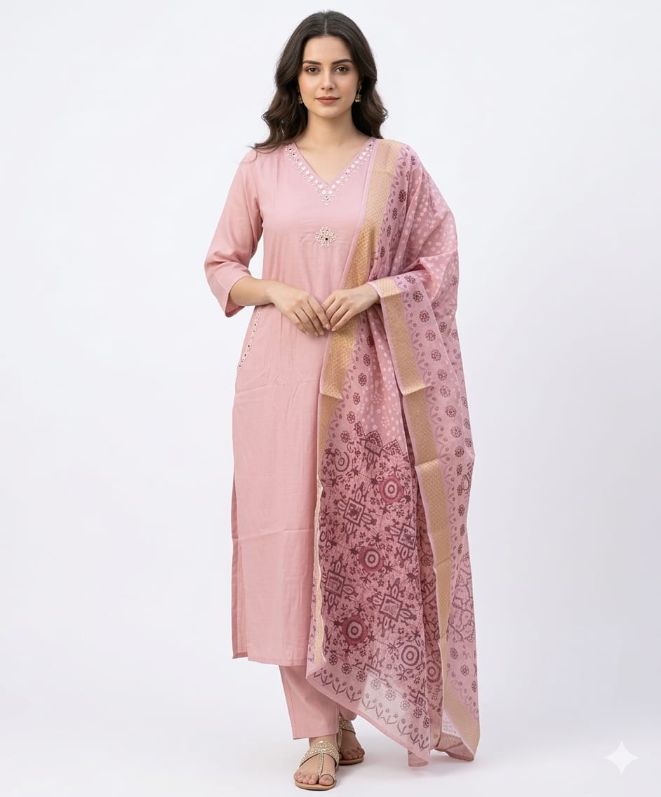 Branded Designer Dress Set with Bandhej Dupatta