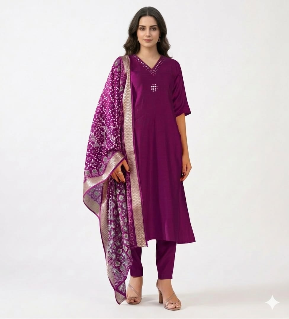 Branded Designer Dress Set with Bandhej Dupatta - Image 3