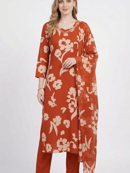 Orange Soft Fabric Kurta Set with Dupatta