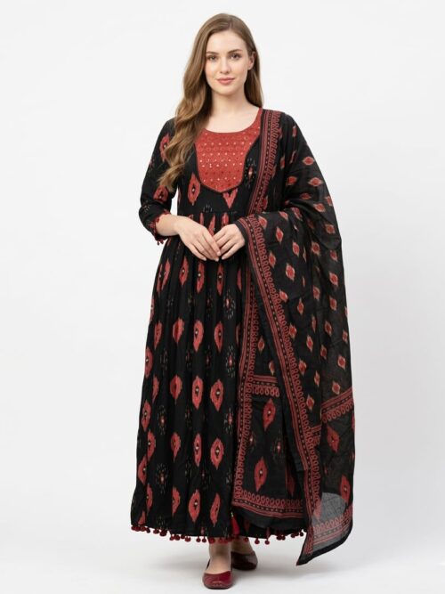 Ajarak Print Anarkali with Dupatta