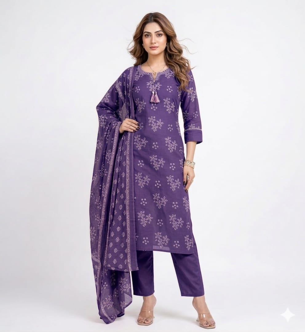 Bandhej Print Kurta Set with Dupatta