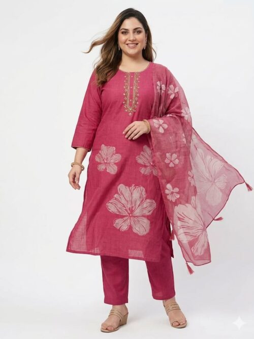 Rose Pink Plus Size Party Wear Dress Set