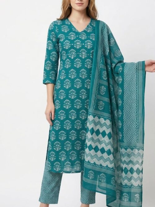 Aqua Blue Summer Cotton Dress Set