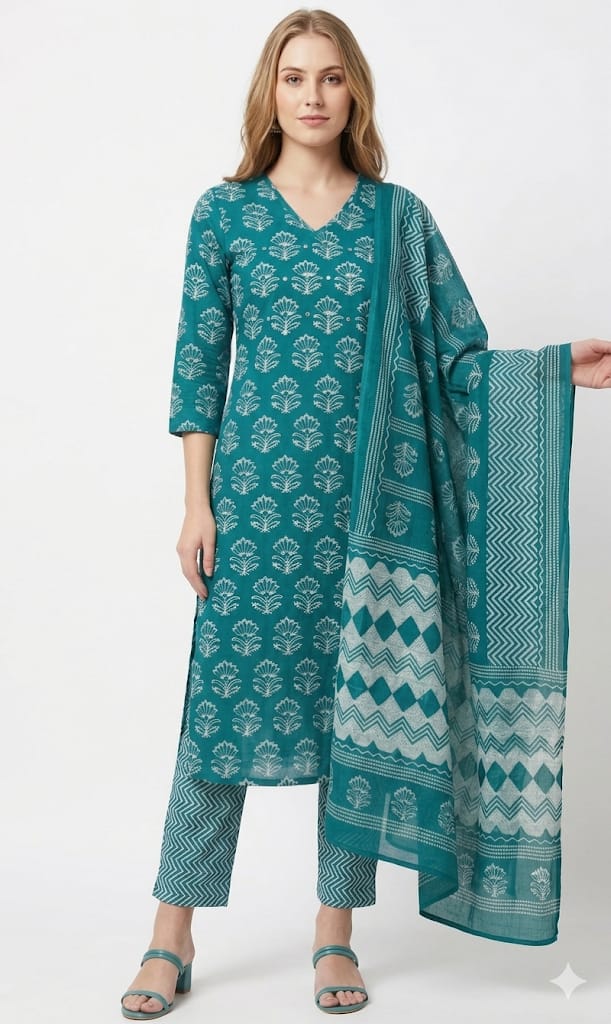 Aqua Blue Summer Cotton Dress Set