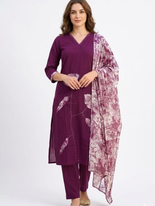 Applic Work Kurta Set with Dupatta