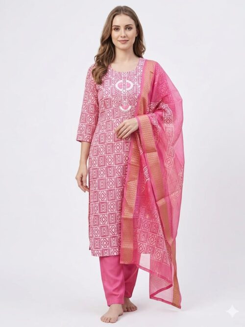 Party Wear Baby Pink Batik Dress Set