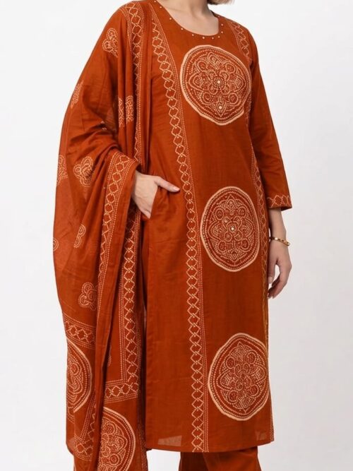 Bandhani Print Dress with Dupatta