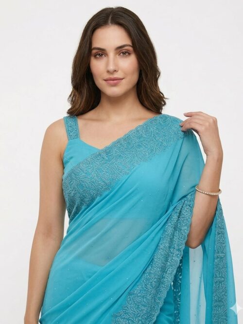 Self-Colour Embroidery Border Saree