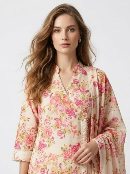 Floral Angrakha Cotton Dress