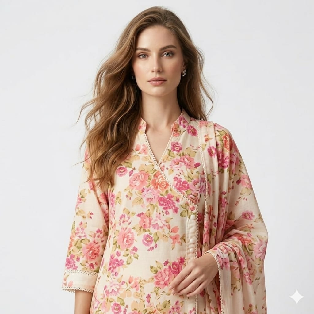 Floral Angrakha Cotton Dress