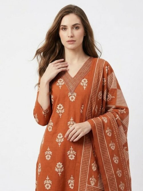Floral Batik Kurta Set with Dupatta