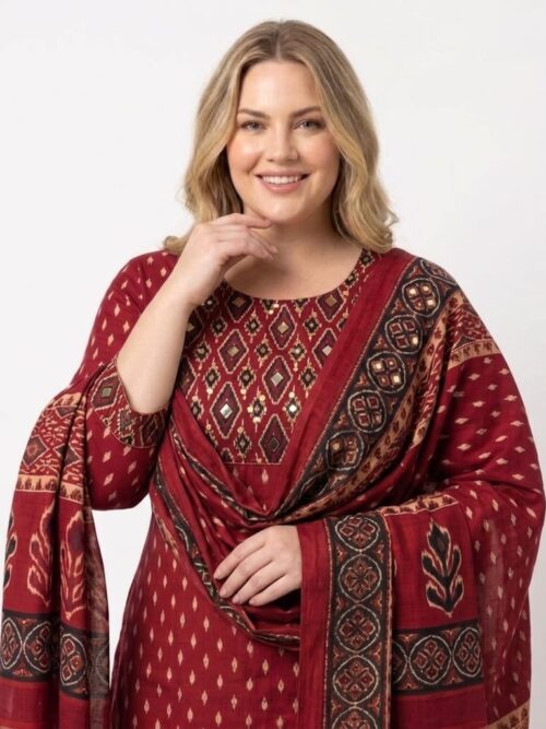 Plus Size Ikkat Print Dress Set