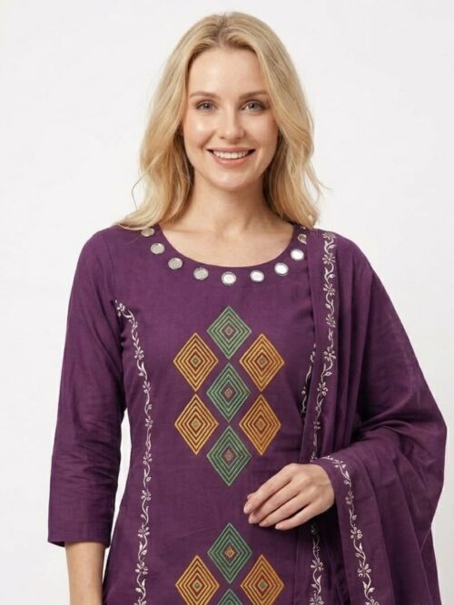 Diamond Print Daabu Cotton Dress