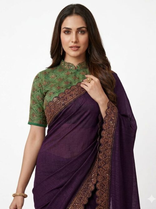 Elegant Designer Saree with Contrast Heavy Work Blouse