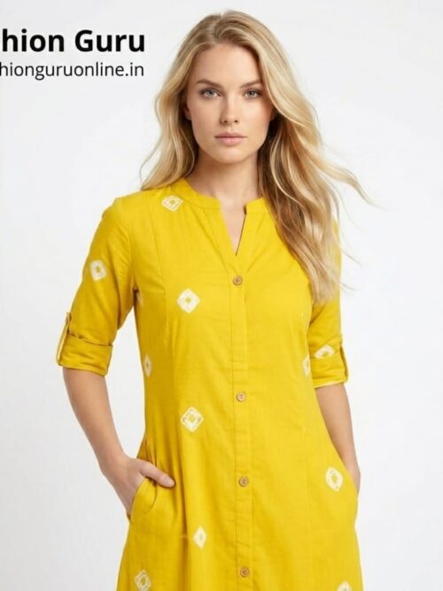 Office Wear Stand Collar Co-ord Set with Bandhani Print 