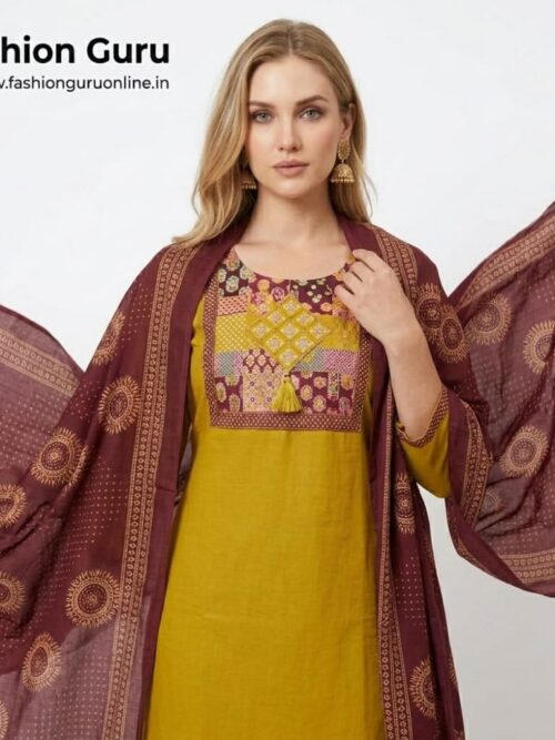 Ajrakh Print Dress with Mirror Work