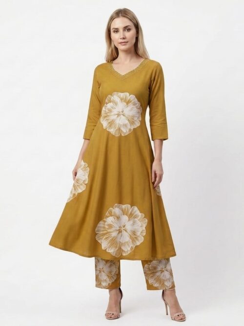 Office Wear or Daily Wear A-Line Co-ord Set - Mustard Yellow, M-38