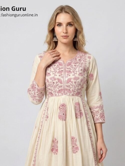 Floral Embroidery Full Length Gown
