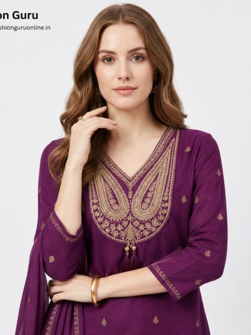 Wine colour Party Wear Cotton Dress