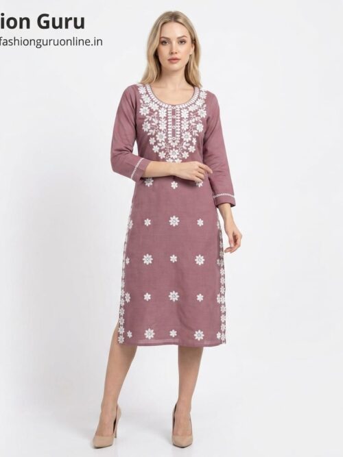 Premium Office Wear Lakhnawi Kurti  - Onion Pink, XXL-44