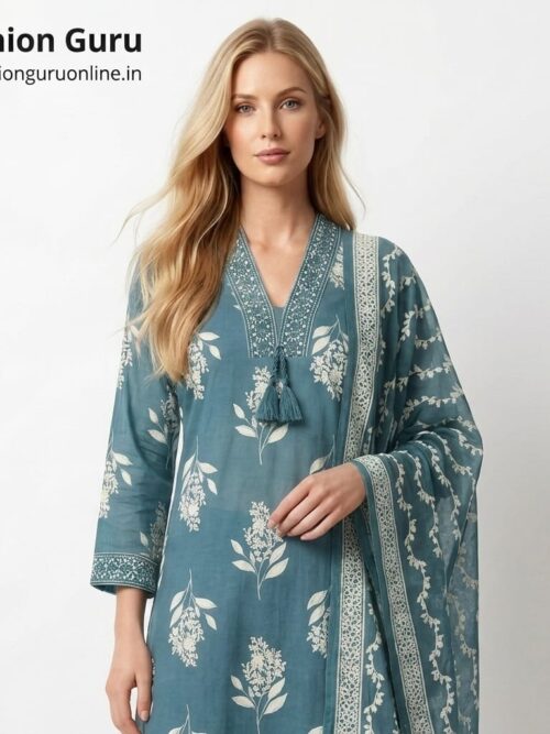 Office Wear Floral Dress Set with Dupatta