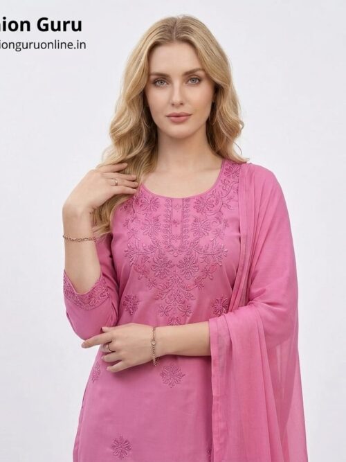 Self Chikankari Dress Set with Dupatta