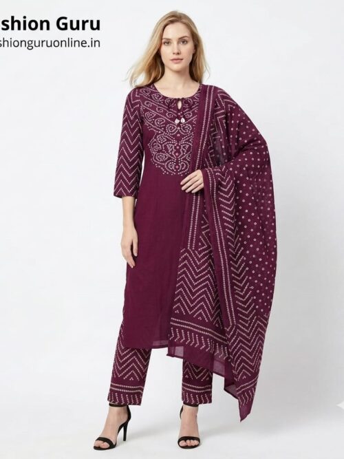 Viral Bandhani Dress Set - Wine, L-40