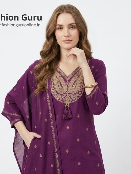 Wine Party Wear Cotton Dress