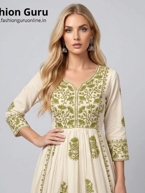 Floral Embroidery Full Length Gown