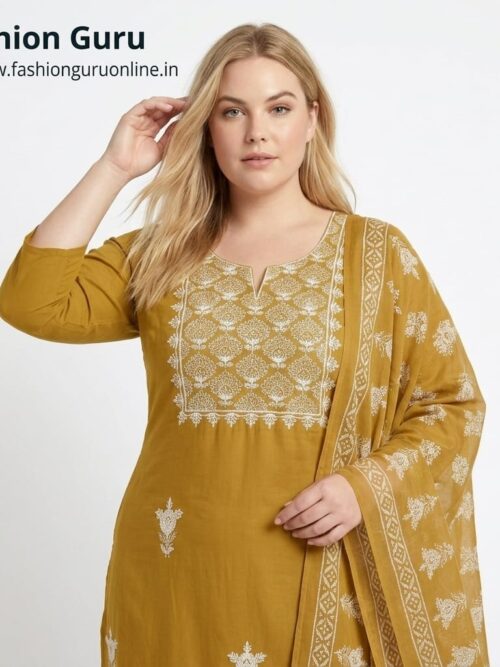 Lakhnavi Cotton Dress Set in Plus size