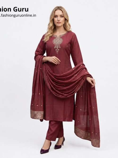 Heavy Stone Work Party Wear Dress with Dupatta - Rose Pink, XXL-44