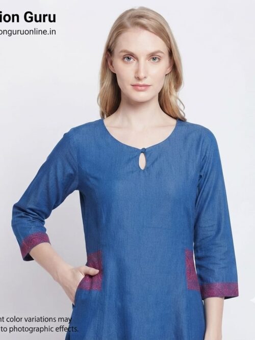 Cross Stitch Embroidery Work Denim Kurti