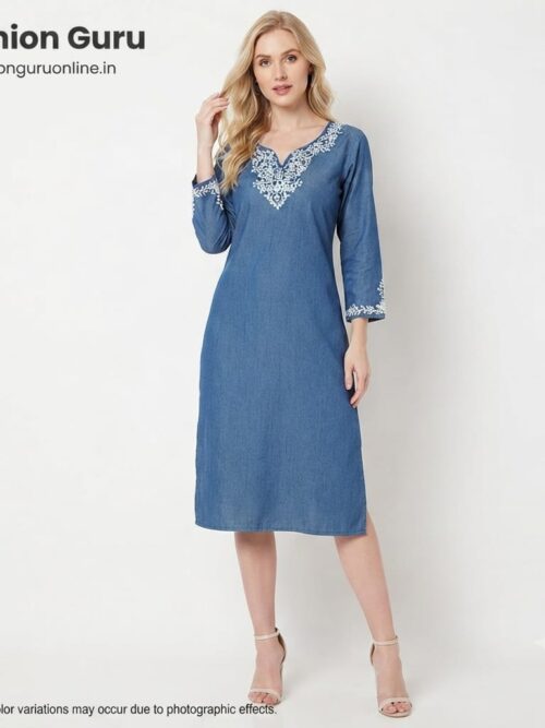 Embroidery Work Denim Kurti – Decent & Elegant Look