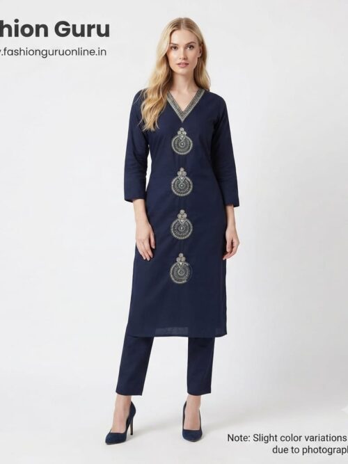 Circle Embroidery Co-ord Set - Navy Blue, XL-42