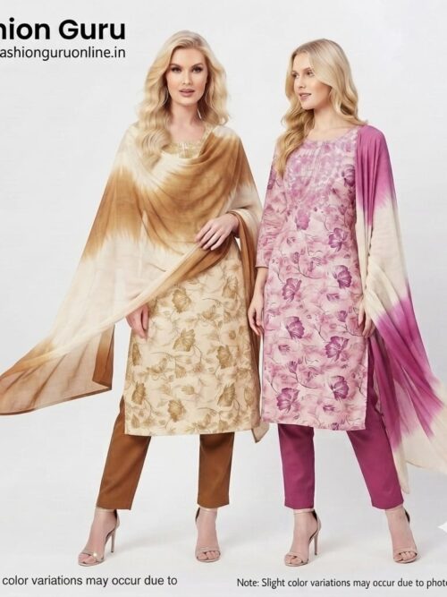 Printed Lakhnawi Dress Set with Dupatta