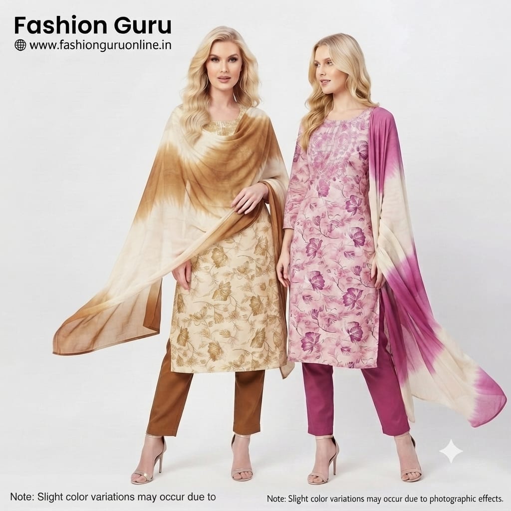 Printed Lakhnawi Dress Set with Dupatta