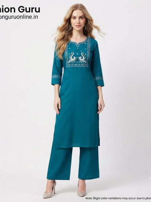 Elegant Embroidery Co-ord Set  - Rama Green, L-40