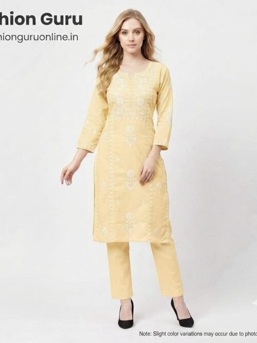 Lakhnawi Co-ord Set - Lemon Yellow, M-38