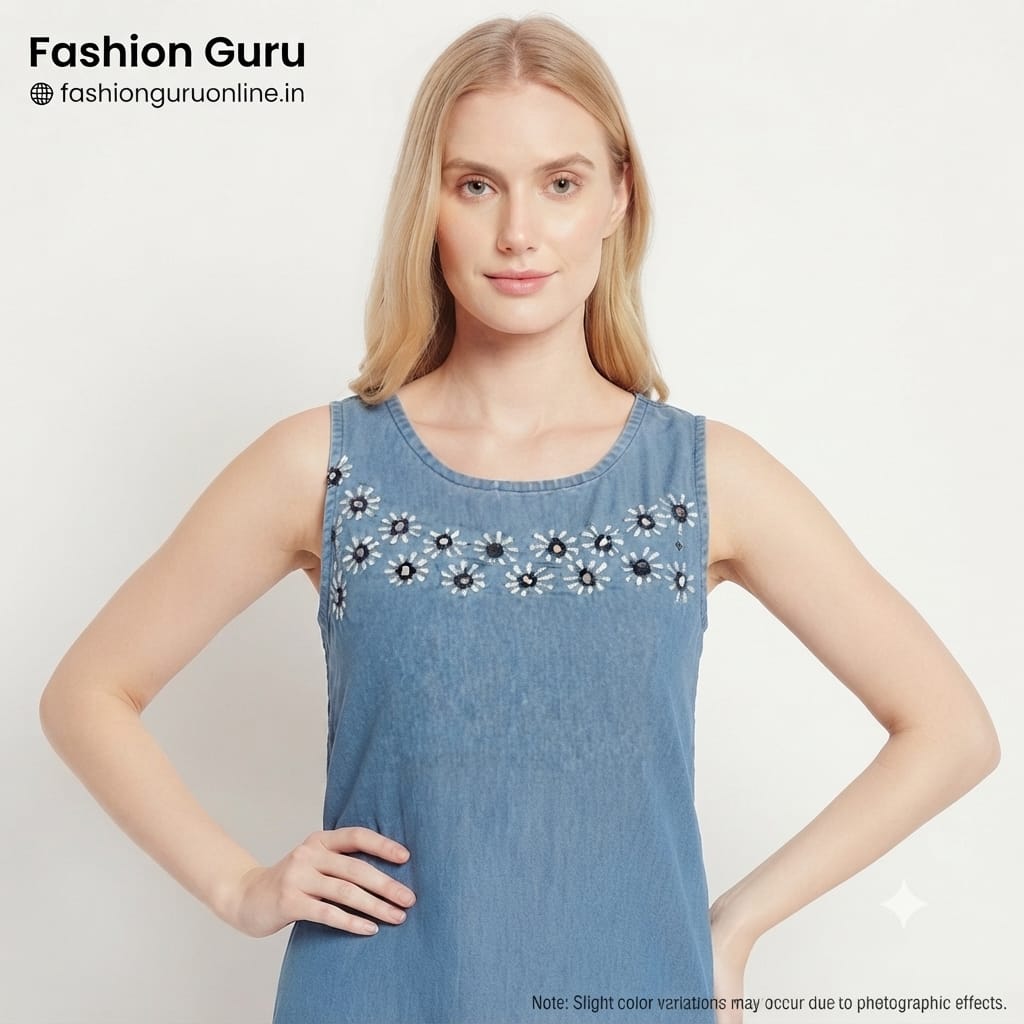Denim Floral Embroidery Co-ord Set