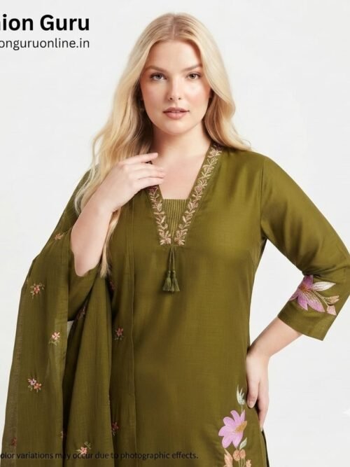 Flower Embroidery Dress with Dupatta