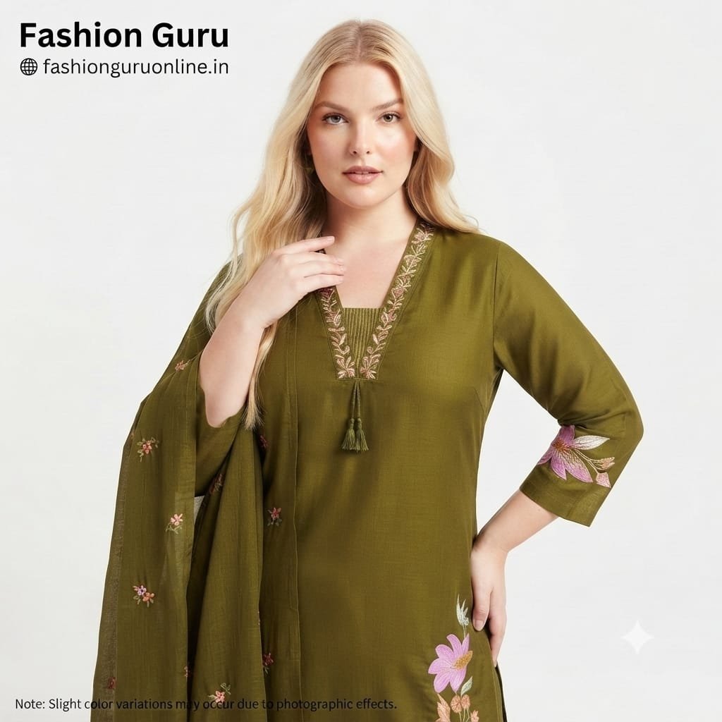 Flower Embroidery Dress with Dupatta