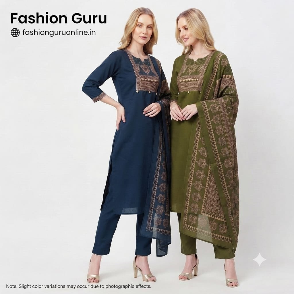 Mirror Work Ajrakh Dress Set with Dupatta