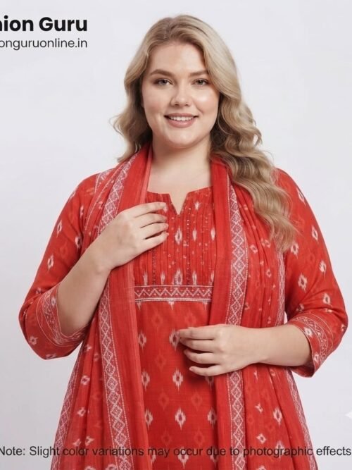 Ikkat Print Dress Suit with Dupatta