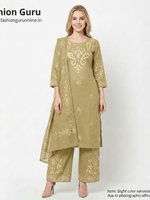 Ikkat Design Cotton Dress with Mirror Work