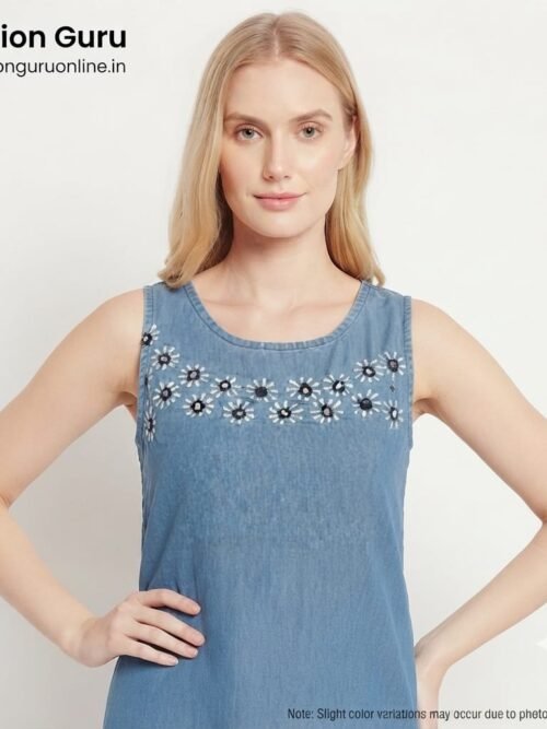 Denim Floral Embroidery Co-ord Set