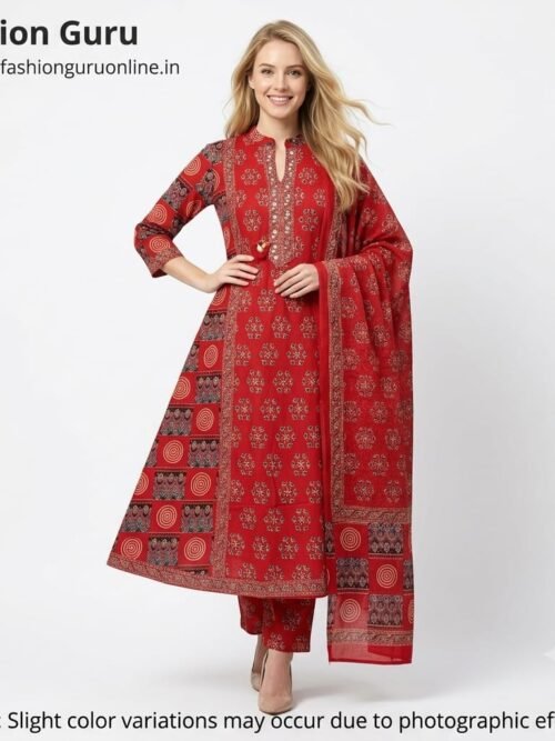 Block Print A-Line Anarkali Suit with Dupatta