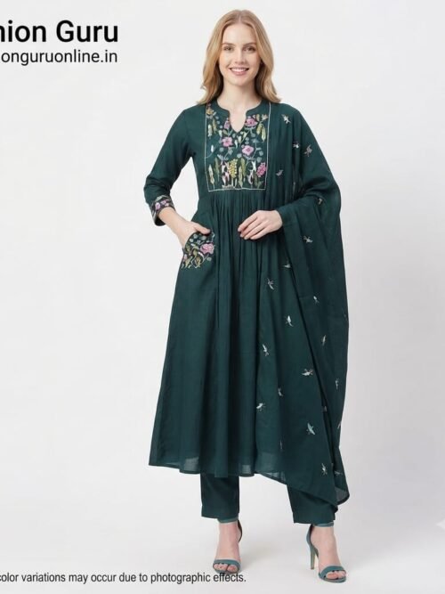 Two-Pocket Anarkali with Dupatta ✨ - Rama Green, XXL-44