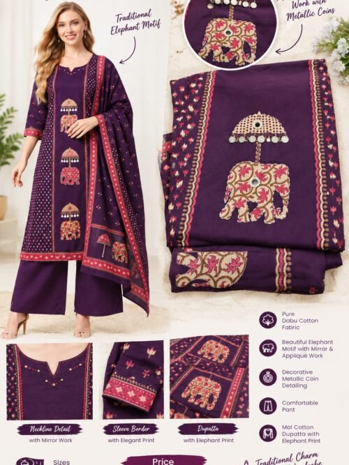 Traditional Elephant Motif with Mirror Applic Work Dress Set 🐘✨
